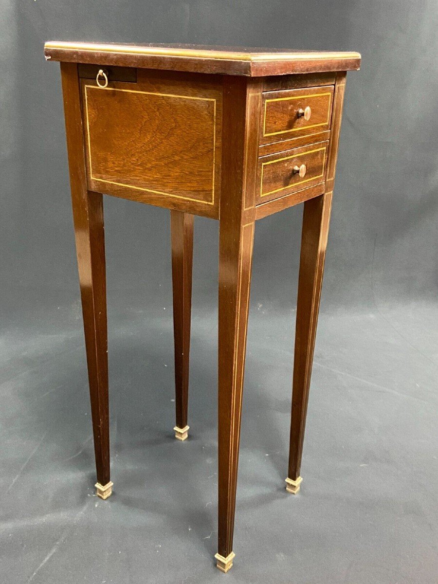 Smoker's Table End Of Sofa Solid Mahogany And Louis XVI Inlaid Brass Fillet-photo-4