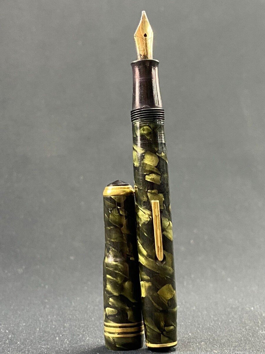 Vintage 1940 Marbled Green Fountain Pen Unic Mondial