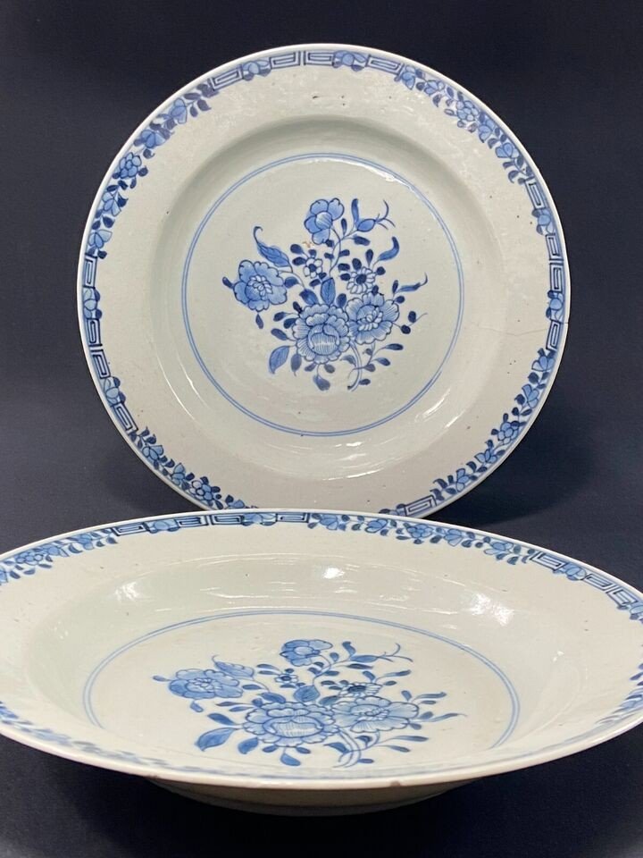 Paire d'Assiettes XVIIIe En Porcelaine Compagnie Des Indes Extrême-orient Chine-photo-4