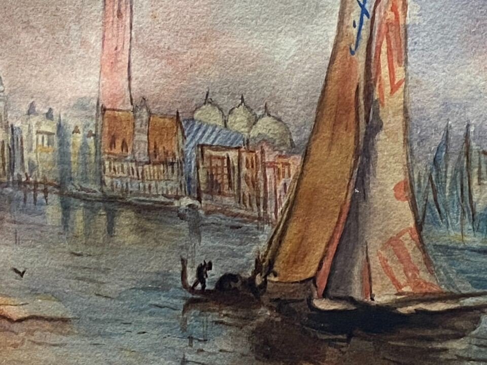 Aquarelle XIXe Signée M.l. Représentant Une Vue De Venise d'Après Paul Marny-photo-3