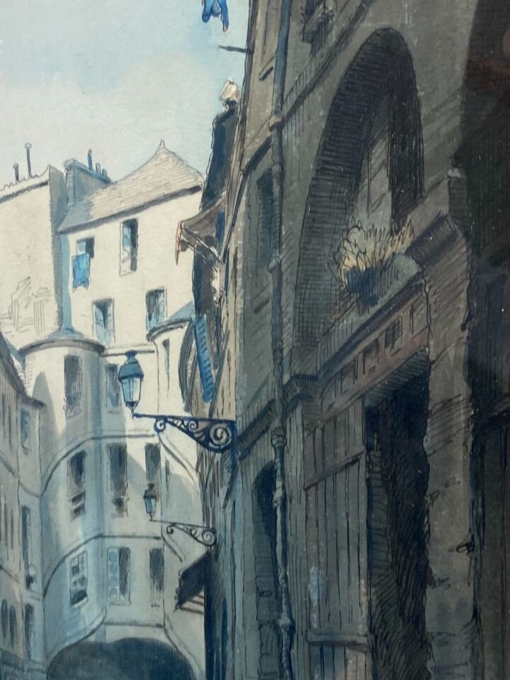 Watercolor Signed Charles Forget 1886-1960 La Cour Du Dragon 1925 Paris Vie-photo-3