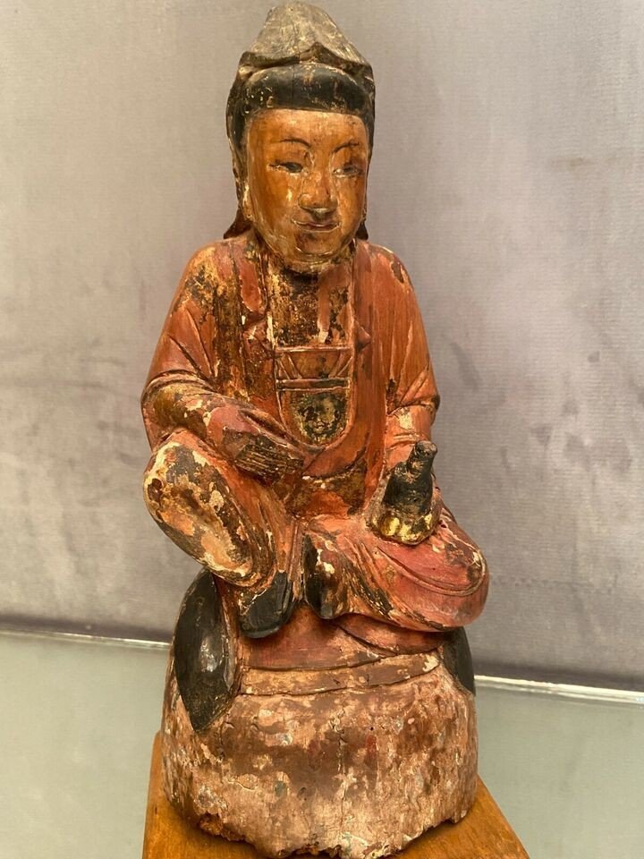 Polychrome Wooden Sculpture Deity China, Asia 19th-photo-2
