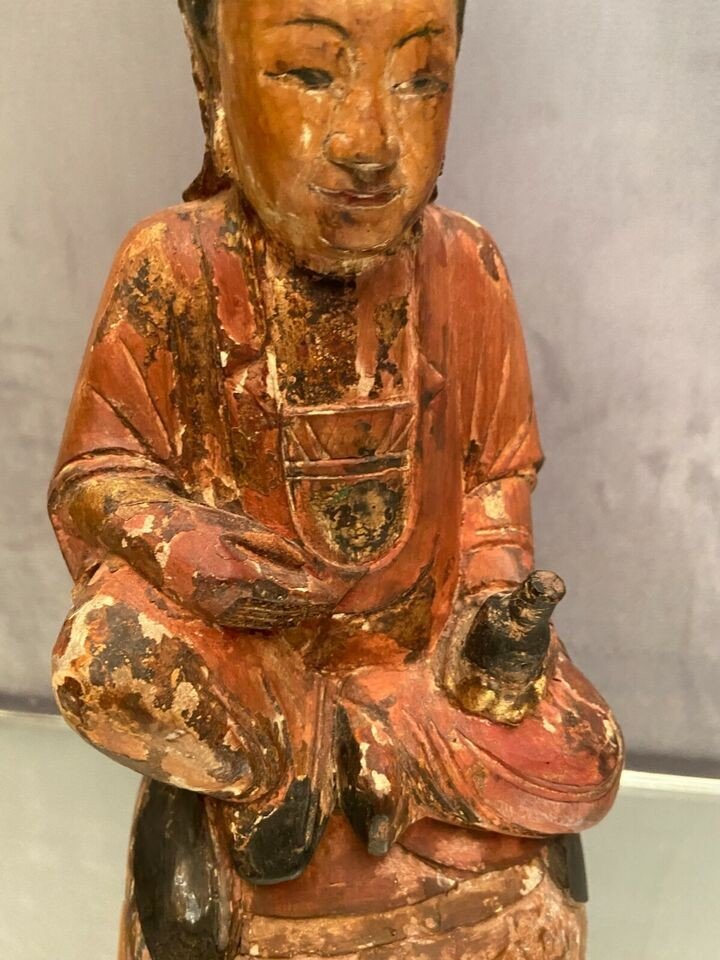 Polychrome Wooden Sculpture Deity China, Asia 19th-photo-5