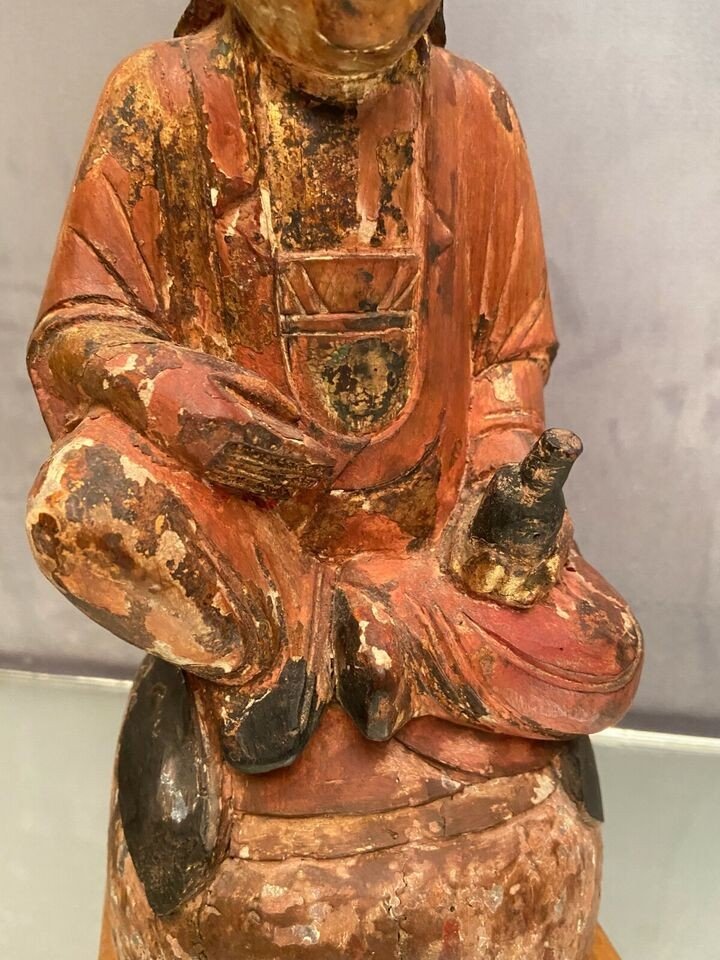 Polychrome Wooden Sculpture Deity China, Asia 19th-photo-6