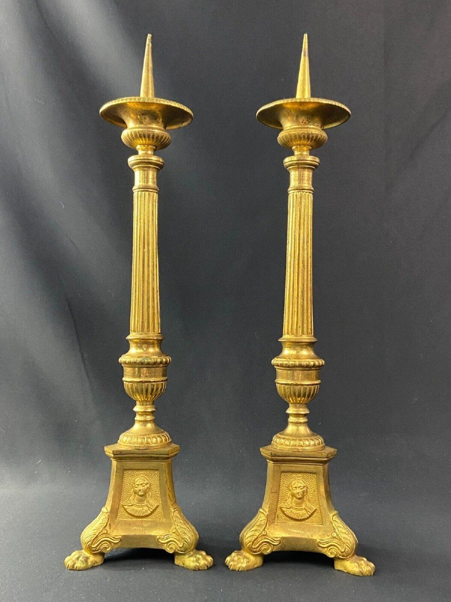 Pair Of 19th Century Gilt Bronze Candle Holders