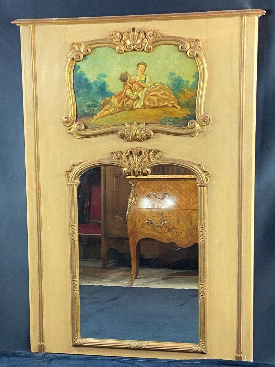 Trumeau Miroir Louis XV Glace De Cheminée Décor De Scène Galante De Style XVIIIe