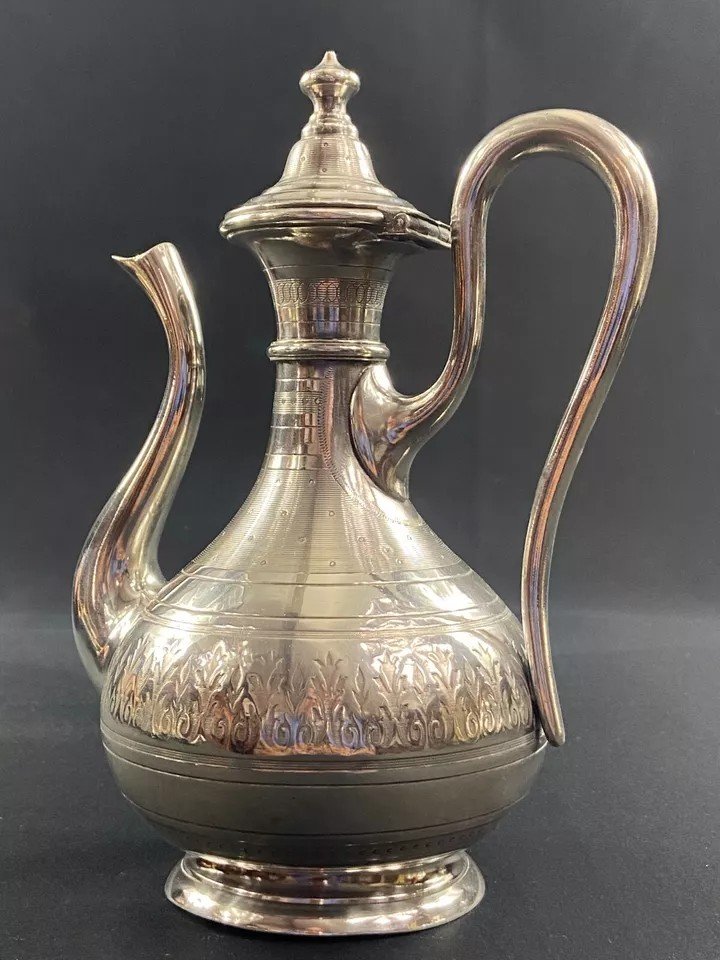 19th Century Silver Metal Coffee Pot With Rich Napoleon III Guilloche Decor-photo-6