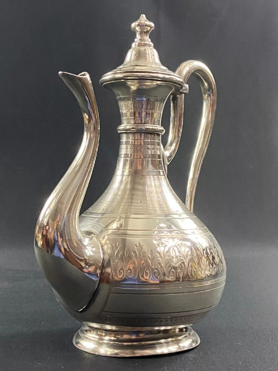 19th Century Silver Metal Coffee Pot With Rich Napoleon III Guilloche Decor