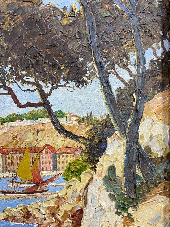 Tableau Signé Xavier Sager 1881-1969 Route De Nice Vue Sur Port Paire Possible-photo-2