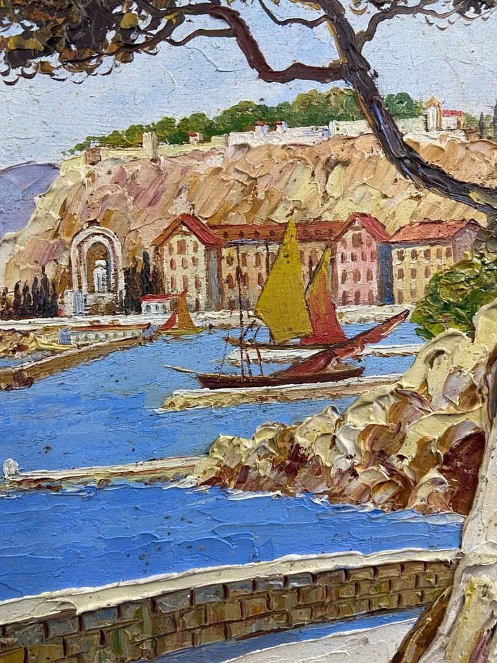 Tableau Signé Xavier Sager 1881-1969 Route De Nice Vue Sur Port Paire Possible-photo-3