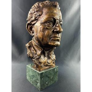 Large Numbered Dated Bust Patinated Bronze On Green Marble Base Signed Milan Lukac