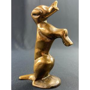 Subject Sculpted With A Dog In Bronze Signed Yves Lohé