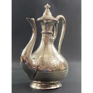 19th Century Silver Metal Coffee Pot With Rich Napoleon III Guilloche Decor