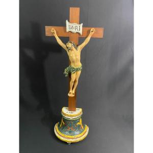 Large Altar Cross In Nevers Earthenware, 18th Century, Morlait Lejeune, 1781