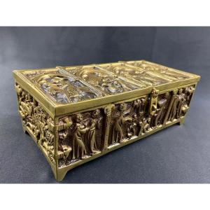 Large Rectangular Bronze Box In Neo-gothic Style, Pair Possible