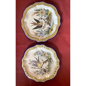 2 Assiettes Polychromes Faïence  Nevers Montagnon 