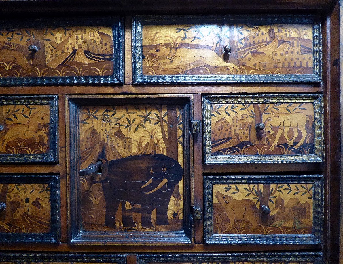 Cabinet Marqueté Aux Animaux Sauvages - Augsbourg Ca 1600-photo-3