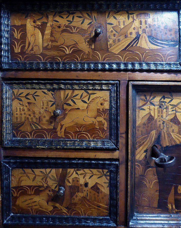 Cabinet Marqueté Aux Animaux Sauvages - Augsbourg Ca 1600-photo-4