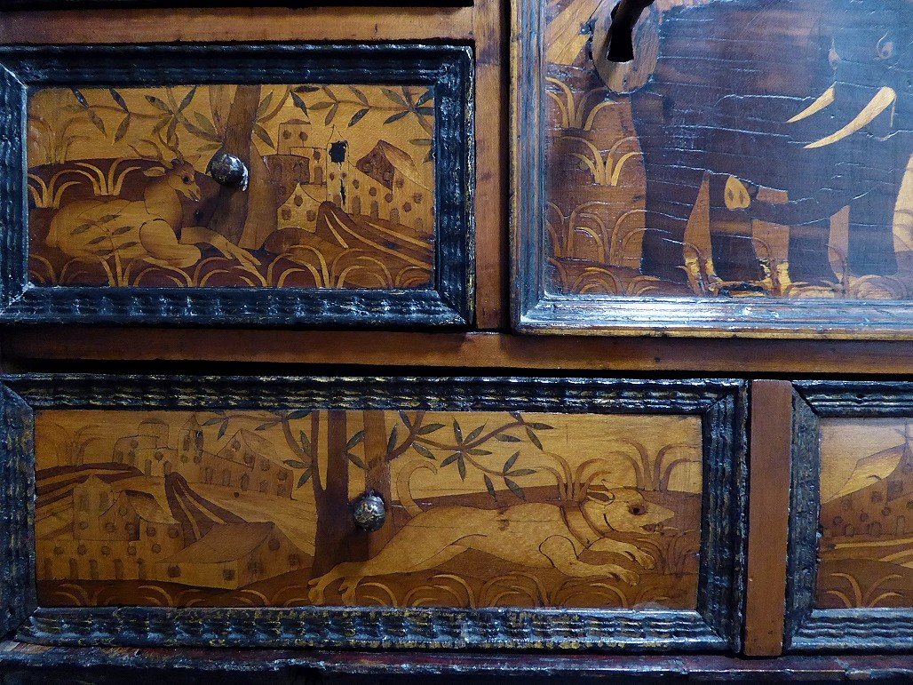 Cabinet Marqueté Aux Animaux Sauvages - Augsbourg Ca 1600-photo-5