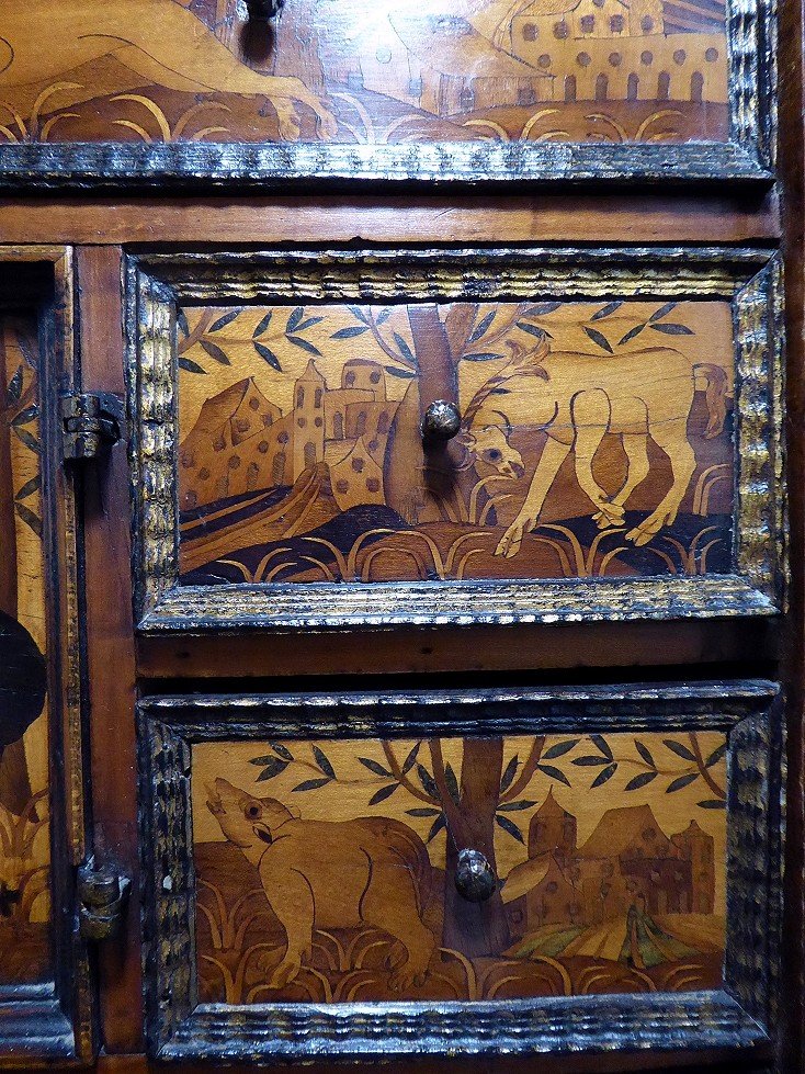 Cabinet Marqueté Aux Animaux Sauvages - Augsbourg Ca 1600-photo-6