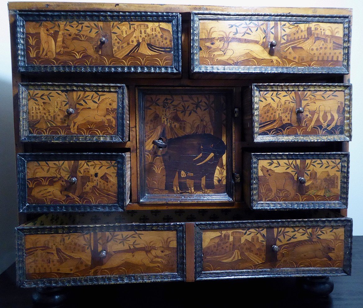 Cabinet Marqueté Aux Animaux Sauvages - Augsbourg Ca 1600-photo-8