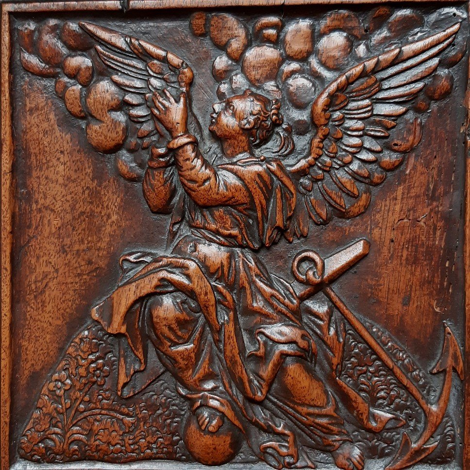 Allegory Of Hope - Carved Walnut Panel C. 1600