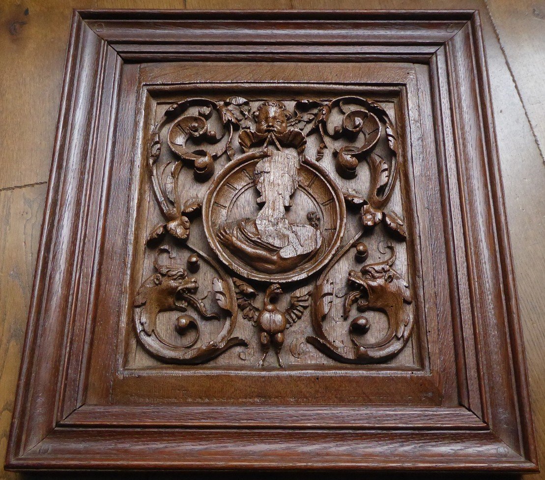Panneau Renaissance En Ch&ecirc;ne Sculpt&eacute; - XVIe Si&egrave;cle-photo-3