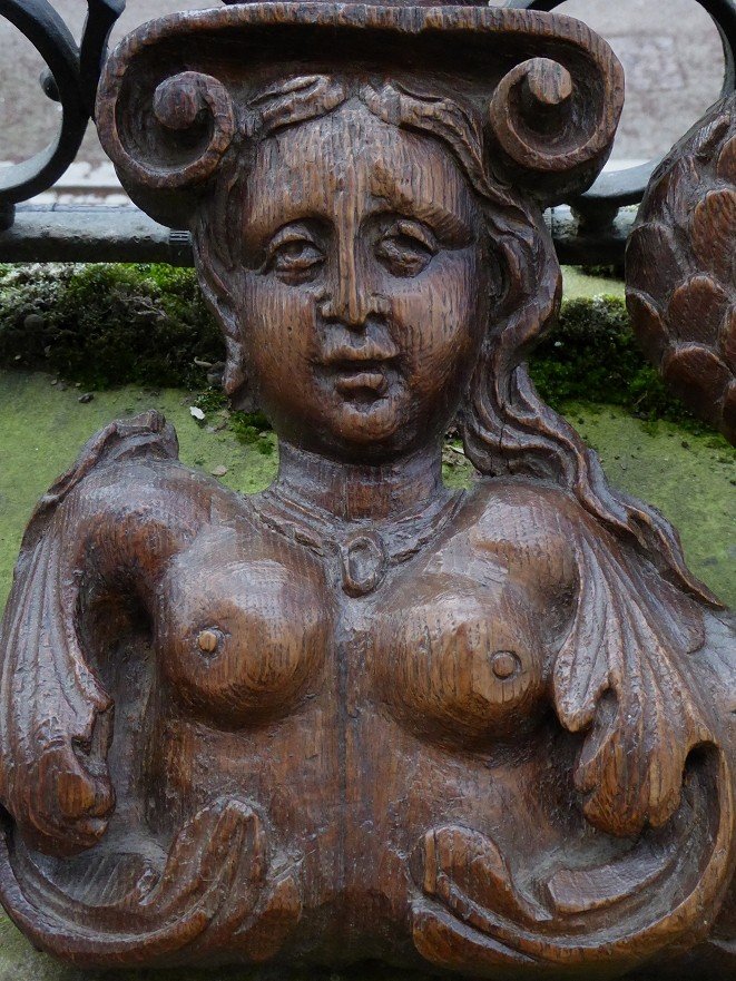 Sirène En Chêne Sculpté époque XVIe Siècle-photo-1