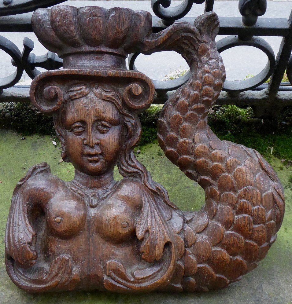 Sirène En Chêne Sculpté époque XVIe Siècle