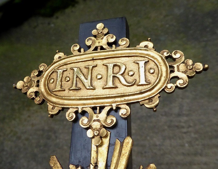 Crucifix In Gilt Bronze And Ebony Veneer - 17th Century Period - Vanity - Christ-photo-6