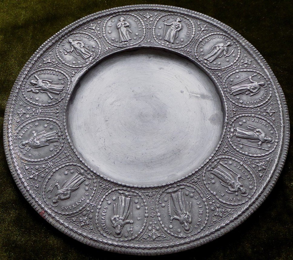 Pewter Paten With 12 Apostles - Nuremberg 17th Century-photo-2