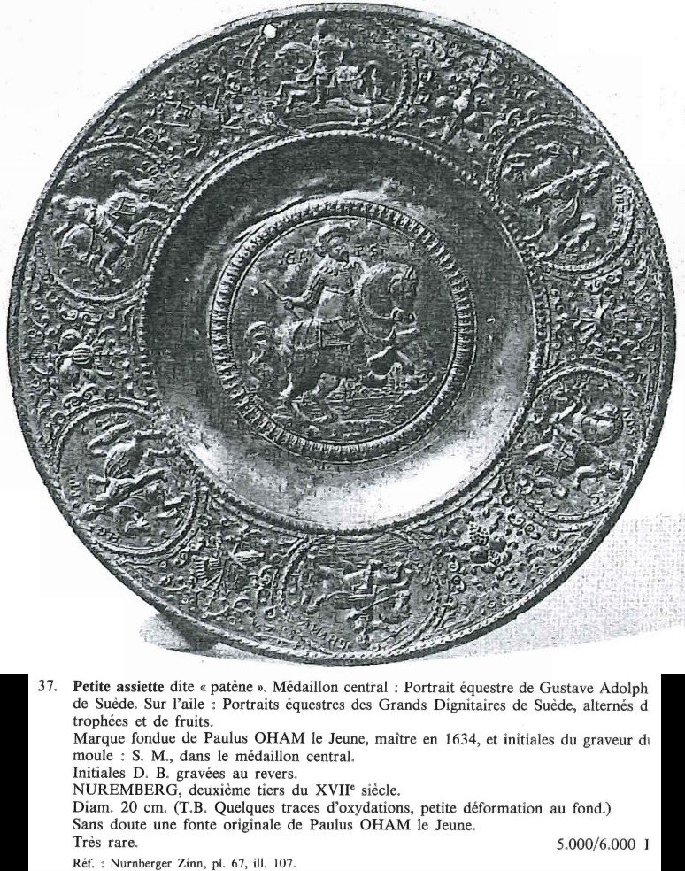 Pewter Paten After Paulus öham The Younger - With Gustavus Adolphus Of Sweden-photo-7