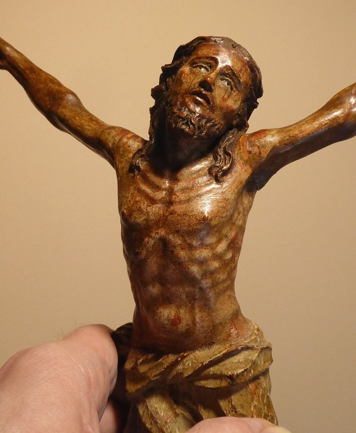 17th Century Christ In Polychrome Carved Fruitwood-photo-4
