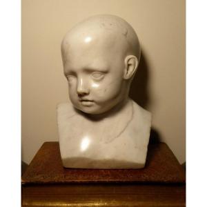 Buste d'Enfant En Marbre De Carrare Des Années 1800