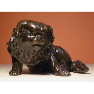 Bronze Okimono Pekingese Dog Japan Meiji 19th Century 