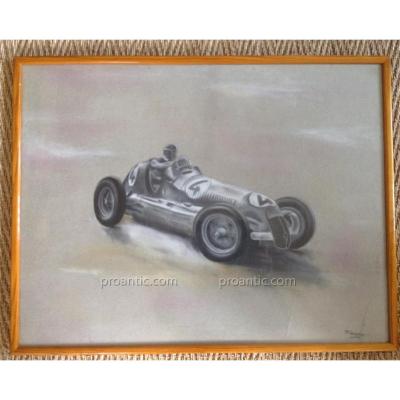 Drawing Car Racing F-january 1950 Alfa Romeo? Lemoine-signed