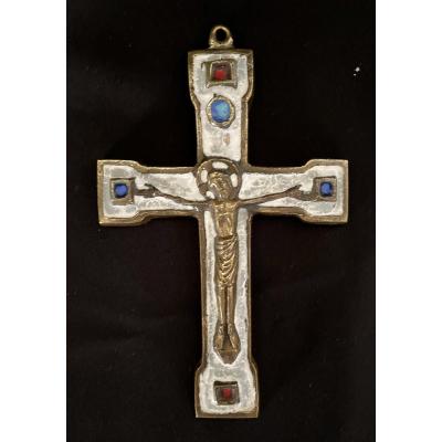 Large Bronze And Enamel Cross - Around 1950