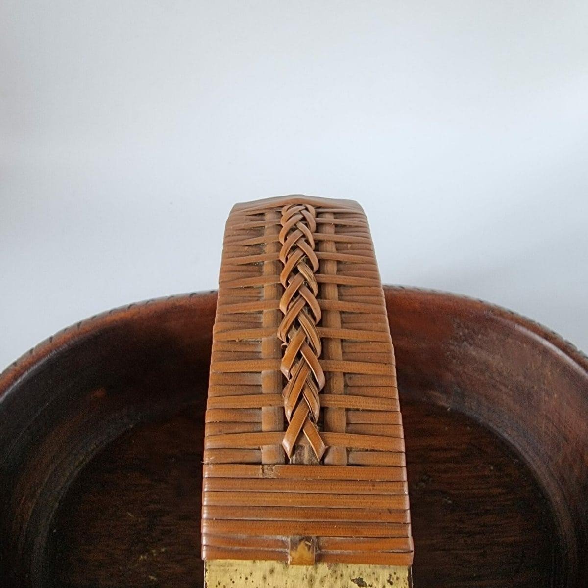 Carl Aubock Mahogany, Brass And Woven Straw Basket, Vienna 1955-photo-1