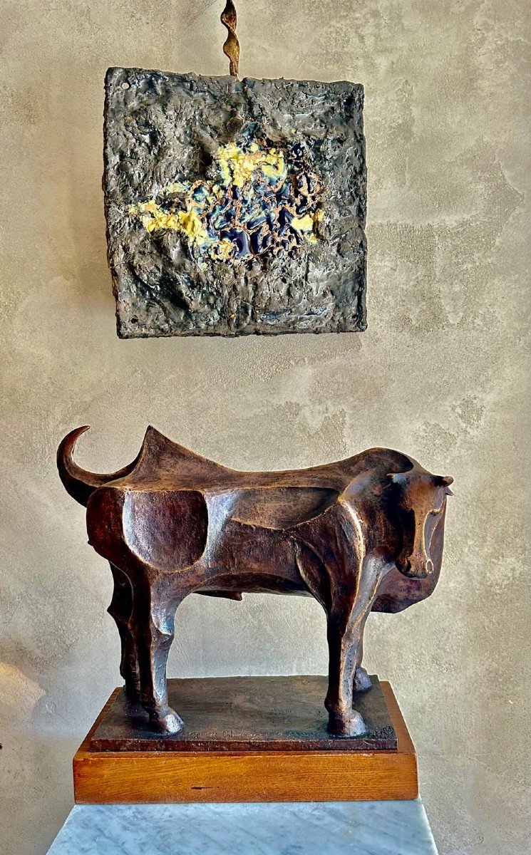 Bronze Sculpture By Matteo Limongelli (1921-2012) Depicting A Bull.-photo-4