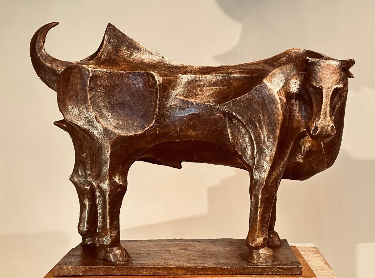 Bronze Sculpture By Matteo Limongelli (1921-2012) Depicting A Bull.