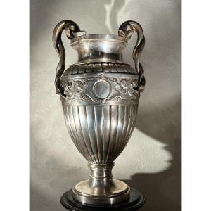 Important Centrepiece Vase In Silvered Bronze,