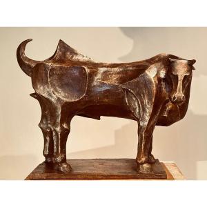 Bronze Sculpture By Matteo Limongelli (1921-2012) Depicting A Bull.