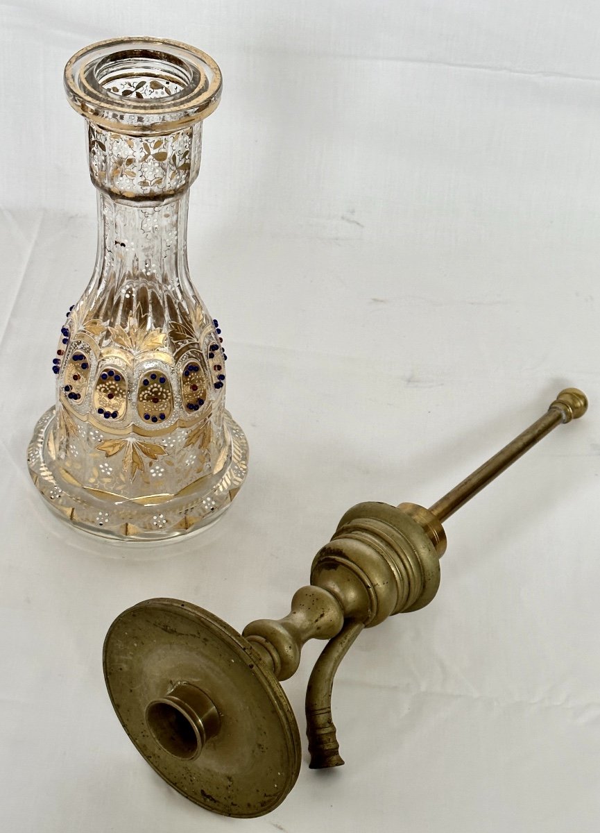 Beau Narguilé Ottoman XIXe Siècle En Cristal De Bohème émaillé Et Doré-photo-4