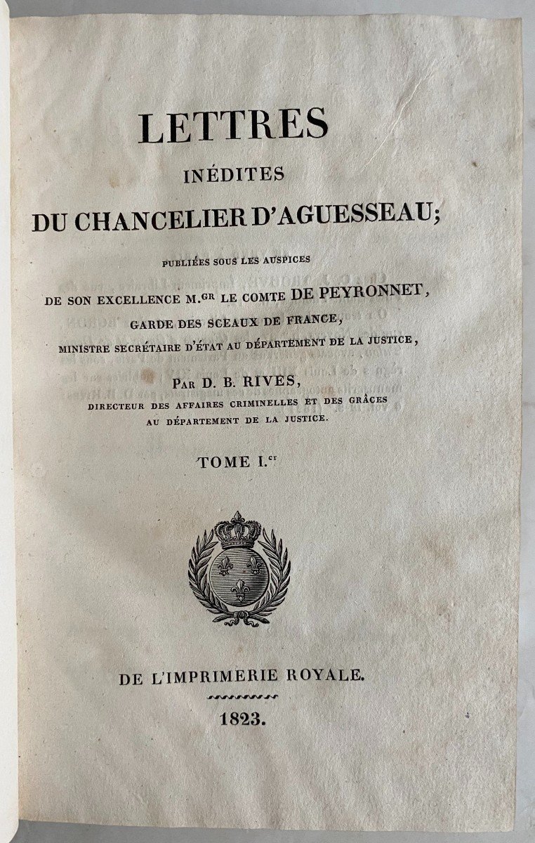 Unpublished Letters From The Chancellor Of Aguesseau Imprimerie Royale 1823-photo-2