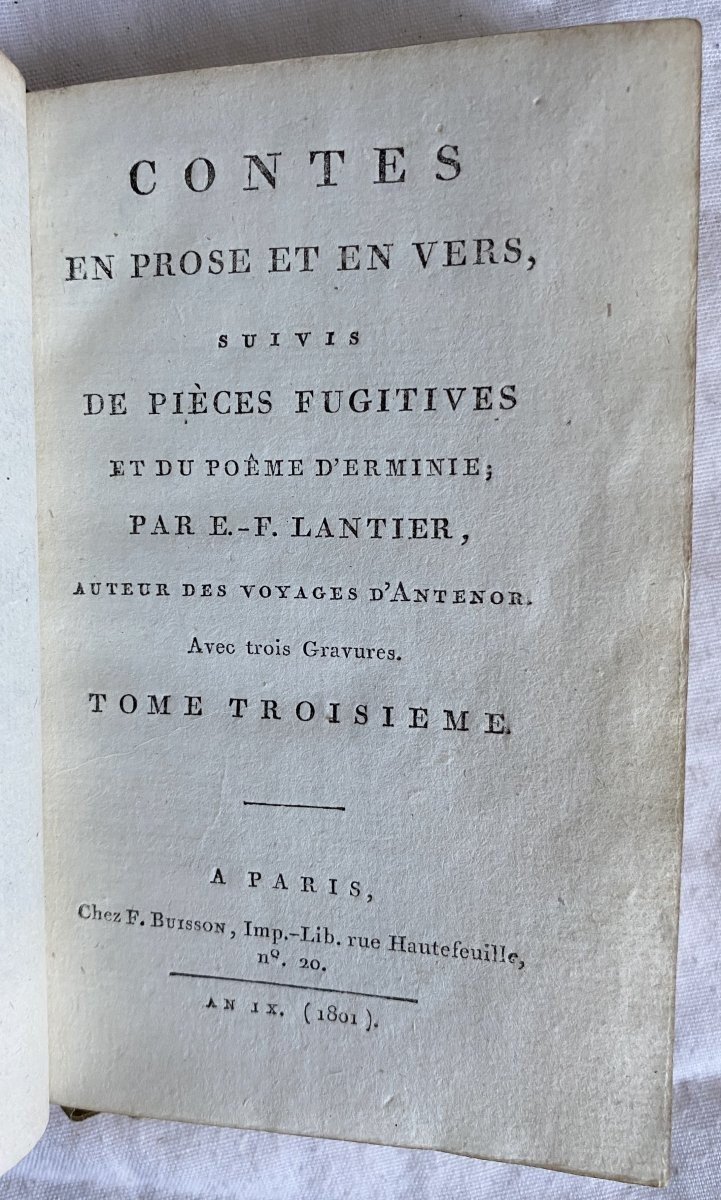 Edition Originale Contes En Prose Et En Vers Par Lantier Paris 1801 Complet 3 Volumes Gravures-photo-7