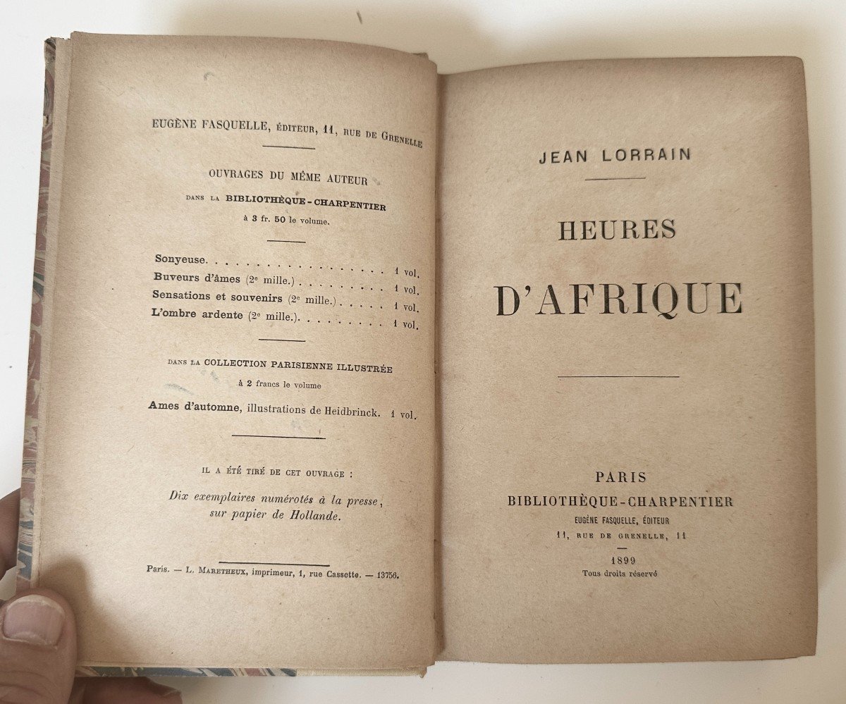 Jean Lorrain Heures d'Afrique First Edition From 1899 With Autograph Dedication To Jules Ranson-photo-3