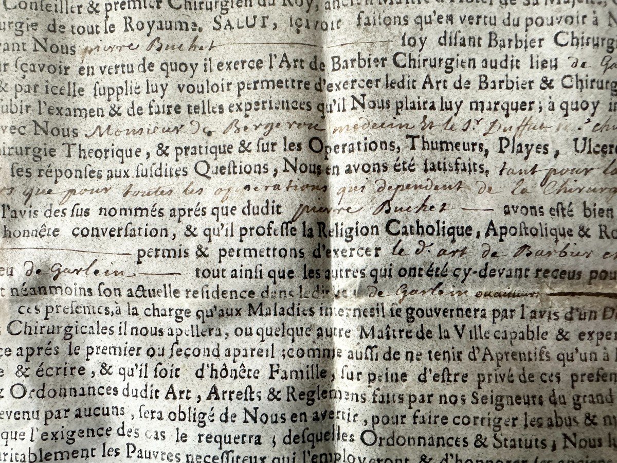 Lettres Autorisant La Pratique De Barbier-chirurgien à P. Buchet  En 1726 à Garlin En Béarn Pau-photo-3