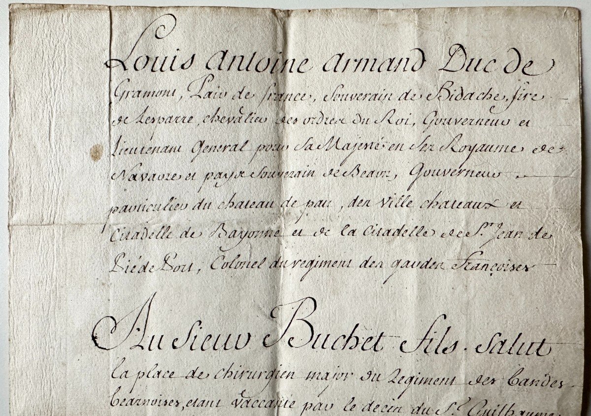 1733 Duc Antoine De Gramont Nomme Buchet  Chirurgien Major Au Régiment Des Bandes Béarnaises -photo-5