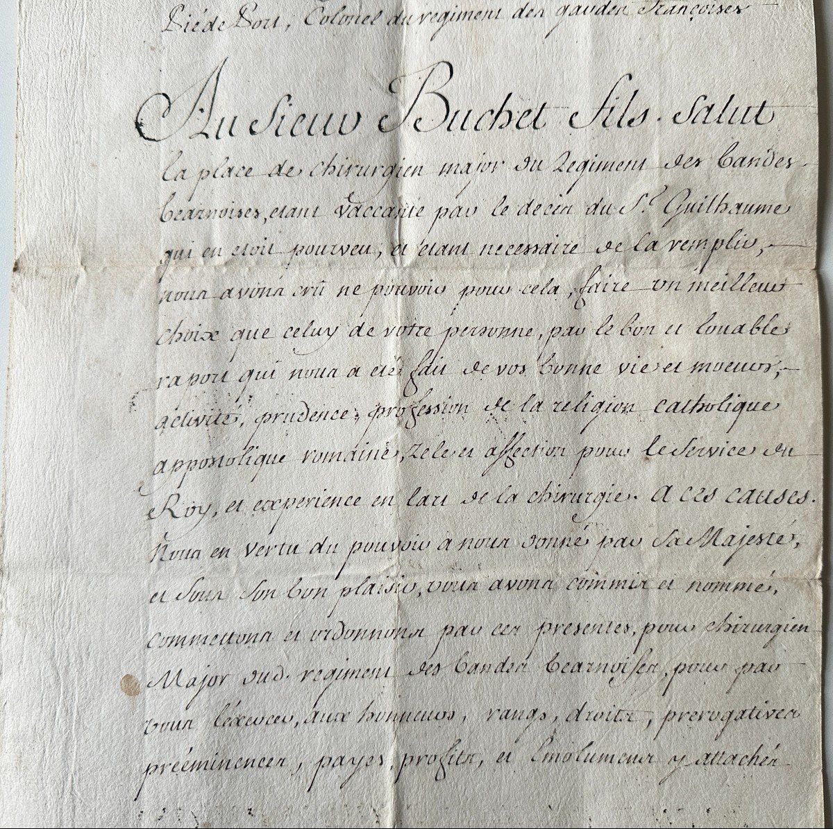 1733 Duc Antoine De Gramont Nomme Buchet  Chirurgien Major Au Régiment Des Bandes Béarnaises -photo-6