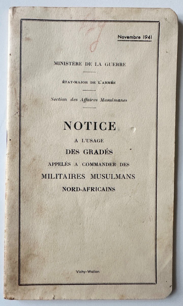 Notice For The Use Of Officers Called To Command North African Muslim Soldiers 1941